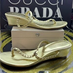 BCBGeneration Gold Braided Wedge Sandals